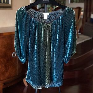 Sundance silk velour velvet short sleeve blouse